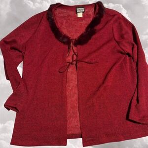Vintage 90s Red Fur Trim Grunge Cardigan size 2XL